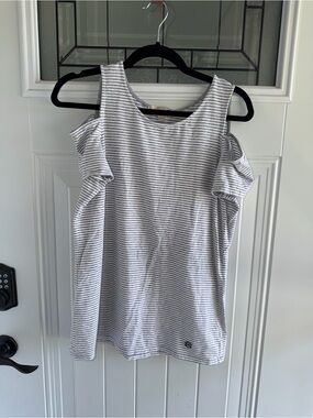Michael Kors Striped Cold-Shoulder Tank in Gray and White